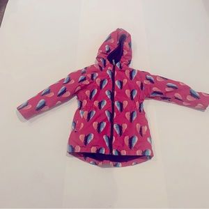 Hatley, girls rain jacket, pink/multi coloured.